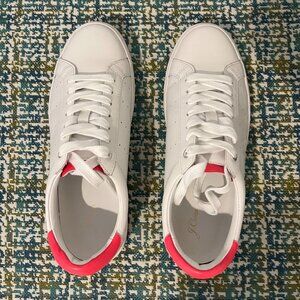 Brand New - J. Crew 8.5W White/Pink Saturday Leather Sneakers with extra laces